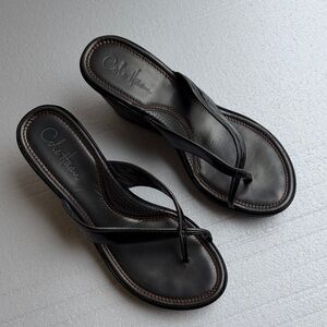 Cole Haan Dark Leather Wedge Sandals